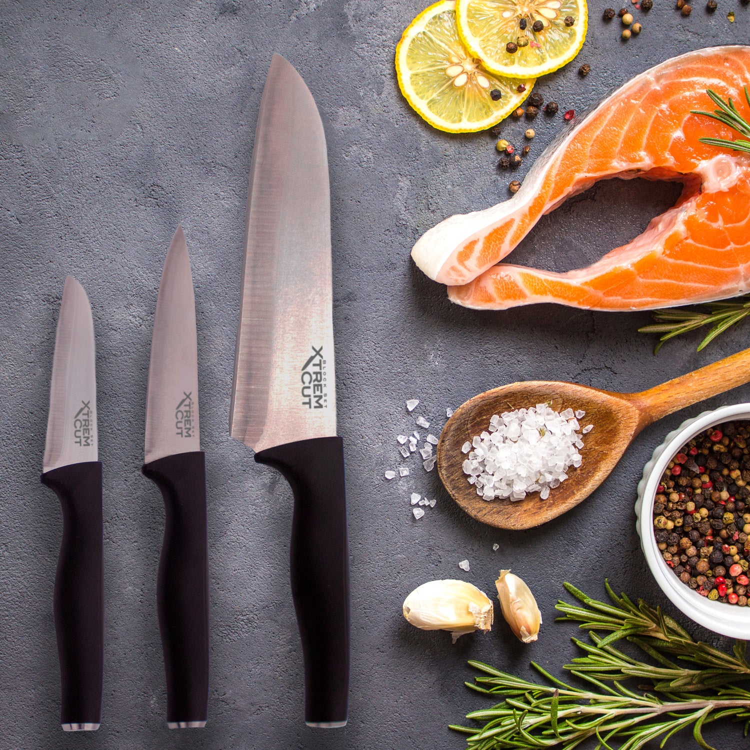 Set de 10 cuchillos con organizador y afilador integrado.