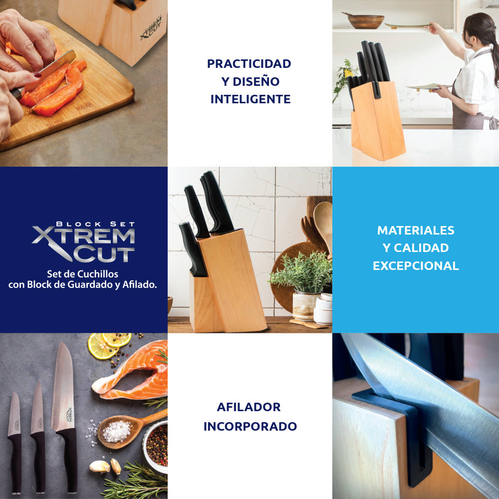 Set de 10 cuchillos con organizador y afilador integrado.