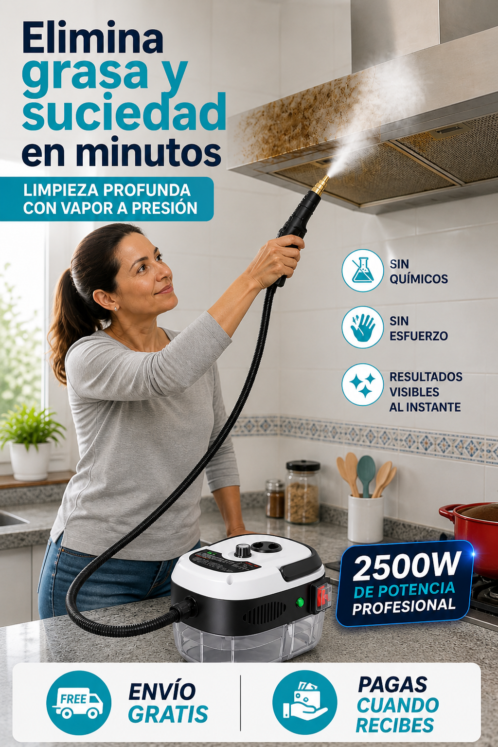 🔥 Limpiador a vapor de alta potencia: Saca la grasa y desinfecta sin esfuerzo